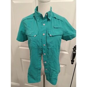 Habit Performance Short‎ Sleeve Button Up Shirt Teal Fishing Hiking Outdoor S